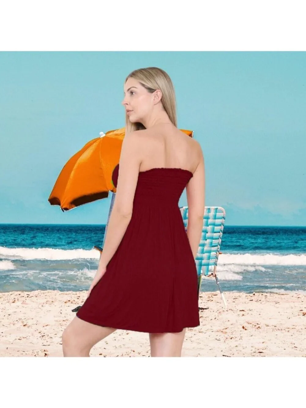 Women's Wine Sun Strapless Tube Short Beach Summer Dresses Casual Mini Dress